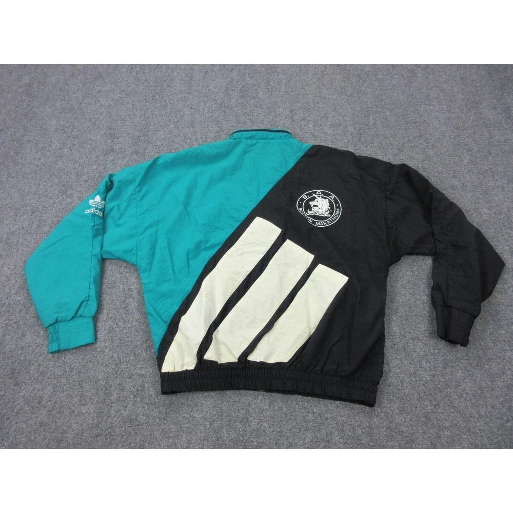 Vintage Boston Marathon Jacket Mens Large‎ Teal Black Running Adidas USA BAA 90s